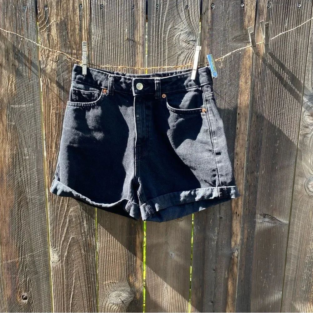 Mango Black High-Rise Rolled Hem Denim Shorts size 4